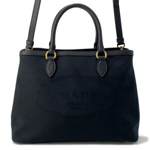 Prada handbag jacquard logo canvas black bag